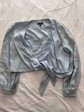 J.CREW Tie-front linen-blend cropped top - Gentle Sea (S)